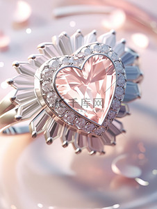 珠宝首饰插画图片_粉红色天鹅绒背景钻石的心形戒指7