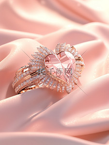 珠宝首饰插画图片_粉红色天鹅绒背景钻石的心形戒指8