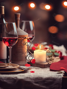 红酒插画图片_浪漫的情人节晚餐红酒和烛光16