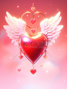 翅膀边框插画图片_带翅膀的爱心情人节背景插画6
