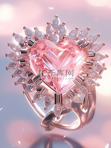 珠宝首饰插画图片_粉红色天鹅绒背景钻石的心形戒指3