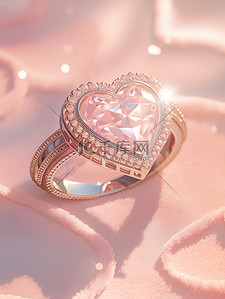 珠宝项链插画图片_粉红色天鹅绒背景钻石的心形戒指4