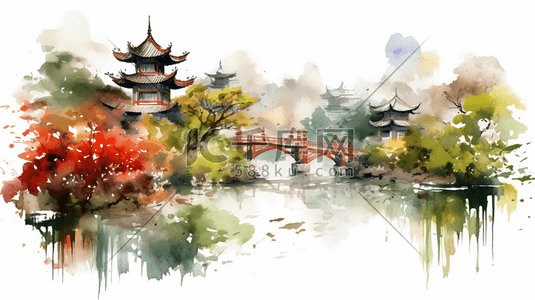 中国风景观插画图片_公园风景公园景观中国风中式花园