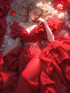 美丽的女人穿着深红色的裙子9