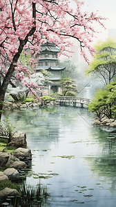 中国风亭台楼阁中式园林景观