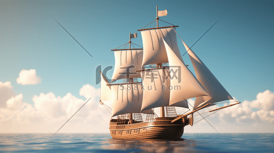 远航插画图片_中国航海日帆船插画7