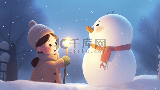 雪人白色插画图片_白色唯美雪人大雪节气插画5