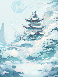 塔插画图片_中国风古建筑古塔节气小雪大雪冬至冬季11