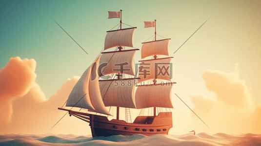 远航插画图片_中国航海日帆船插画5