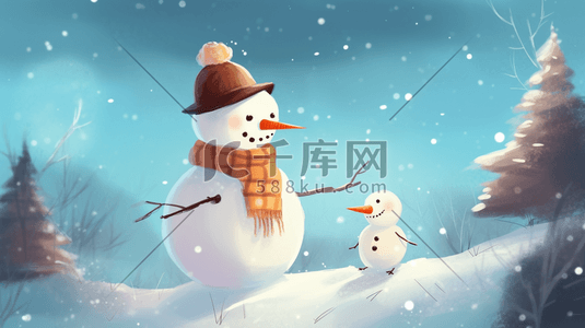 雪人白色插画图片_白色唯美雪人大雪节气插画2