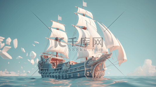 远航插画图片_中国航海日帆船插画4