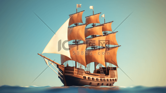 远航插画图片_中国航海日帆船插画1