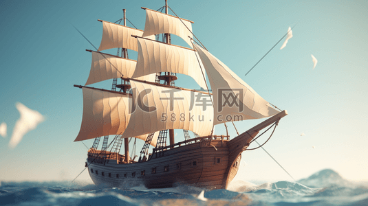 远航插画图片_中国航海日帆船插画2