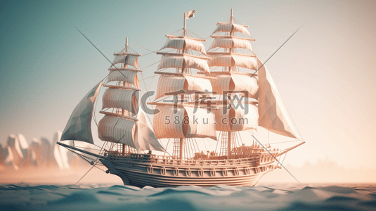 中国航海日帆船插画6