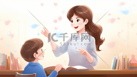 学生教室上课插画图片_给学生们上课的女老师教师节插画5