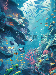 海洋生物插画图片_美丽的海底世界海洋生物插画3