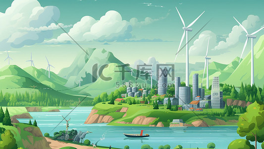 绿色新能源环保清新手绘插画背景