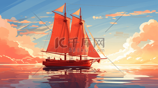 乘风破浪插画图片_行驶在海上的卡通帆船插画2