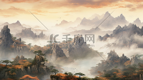 中国风复古山水水彩国画古风背景