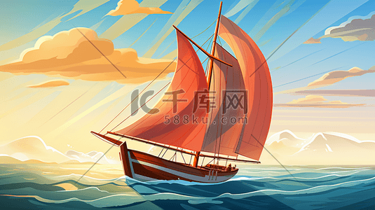 行驶在海上的卡通帆船插画8
