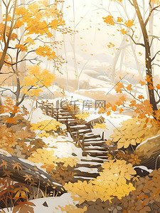 秋天森林插画图片_霜降节气的秋天森林小路2