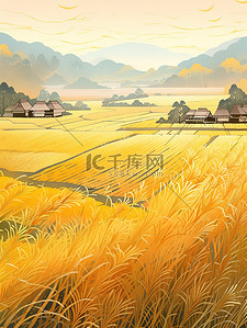 白露ai插画图片_金黄色的稻田丰收白露节气12