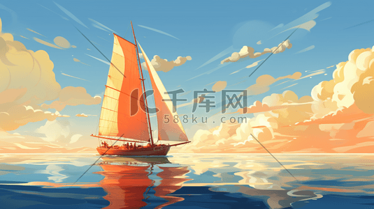 乘风破浪插画图片_行驶在海上的卡通帆船插画1