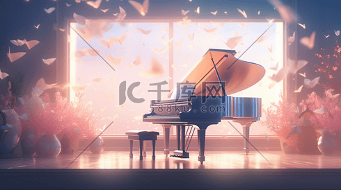 彩色唯美梦幻钢琴插画4