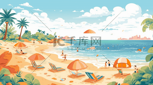 夏日沙滩休闲度假插画1