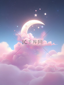 空灵插画图片_梦幻空灵新月月亮云朵12