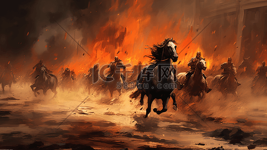 战争插画图片_战火中奔跑的马插画1