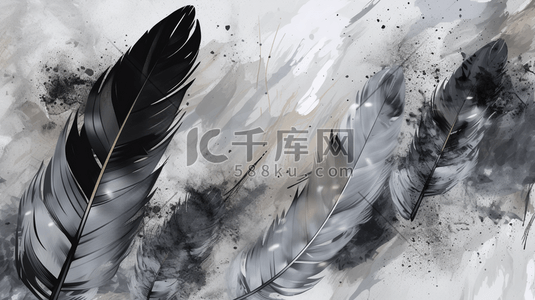 gif羽毛插画图片_灰色和黑色羽毛素描