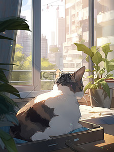 猫趴着插画图片_宠物猫趴在窗台等主人回家11