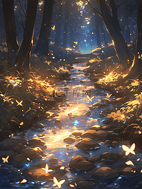 森林里的小路蝴蝶插画
