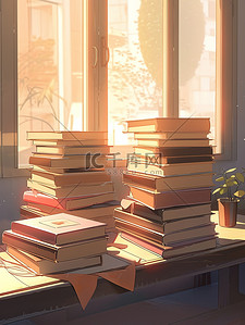 窗台上的书籍排列整齐有序10
