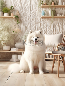 客户签名插画图片_可爱的萨摩耶狗坐在客户地板上7