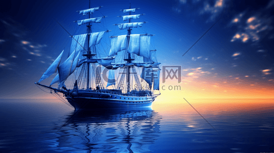 蓝色海洋插画图片_蓝色海洋帆船大海航行