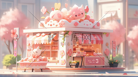 粉色马卡龙插画图片_可爱的蛋糕甜品面包店3D7