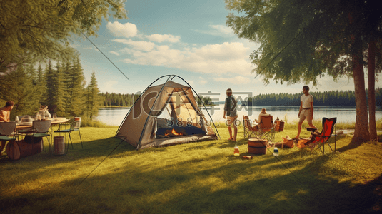 夏季夏令营帐篷露营
