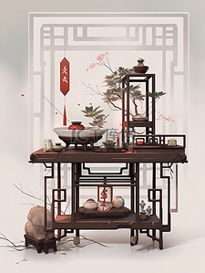 展架产品展示插画图片_家具设计中国传统风格插画16
