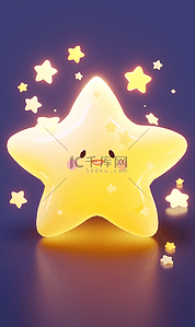 可爱黄色星星插画图片_可爱卡通星星图标背景黄色发光星星背景