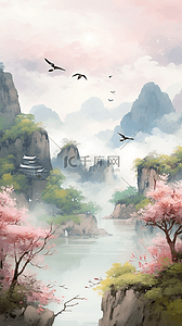 山景观插画图片_秋天风景中国风秋天山水秋天景观