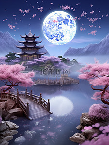 七夕节场景插画图片_浪漫紫色粉色七夕节场景创意背景