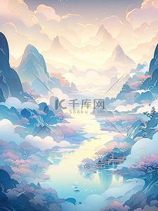 国风卷轴插画图片_河山图梦幻般的插图风格卷轴画5