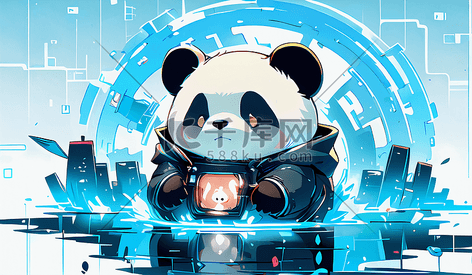 卡通可爱穿科技服的熊猫