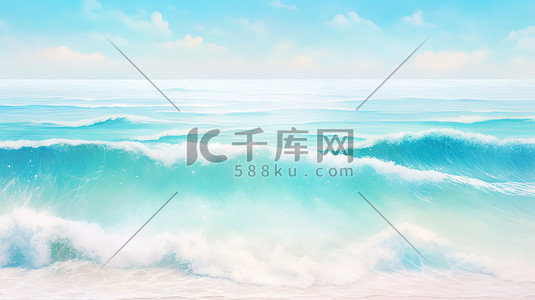 热带沙滩插画图片_大海海边沙滩海浪唯美15