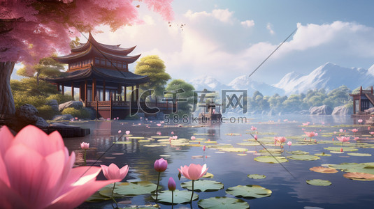 七夕节场景插画图片_浪漫紫色粉色七夕节场景创意背景