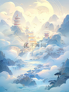 国风卷轴插画图片_河山图梦幻般的插图风格卷轴画19