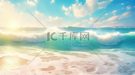 热带沙滩插画图片_大海海边沙滩海浪唯美18