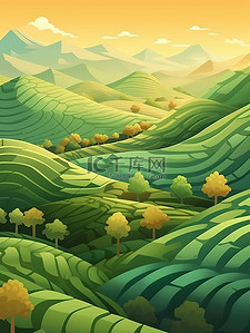 简约茶园山坡景观插画6